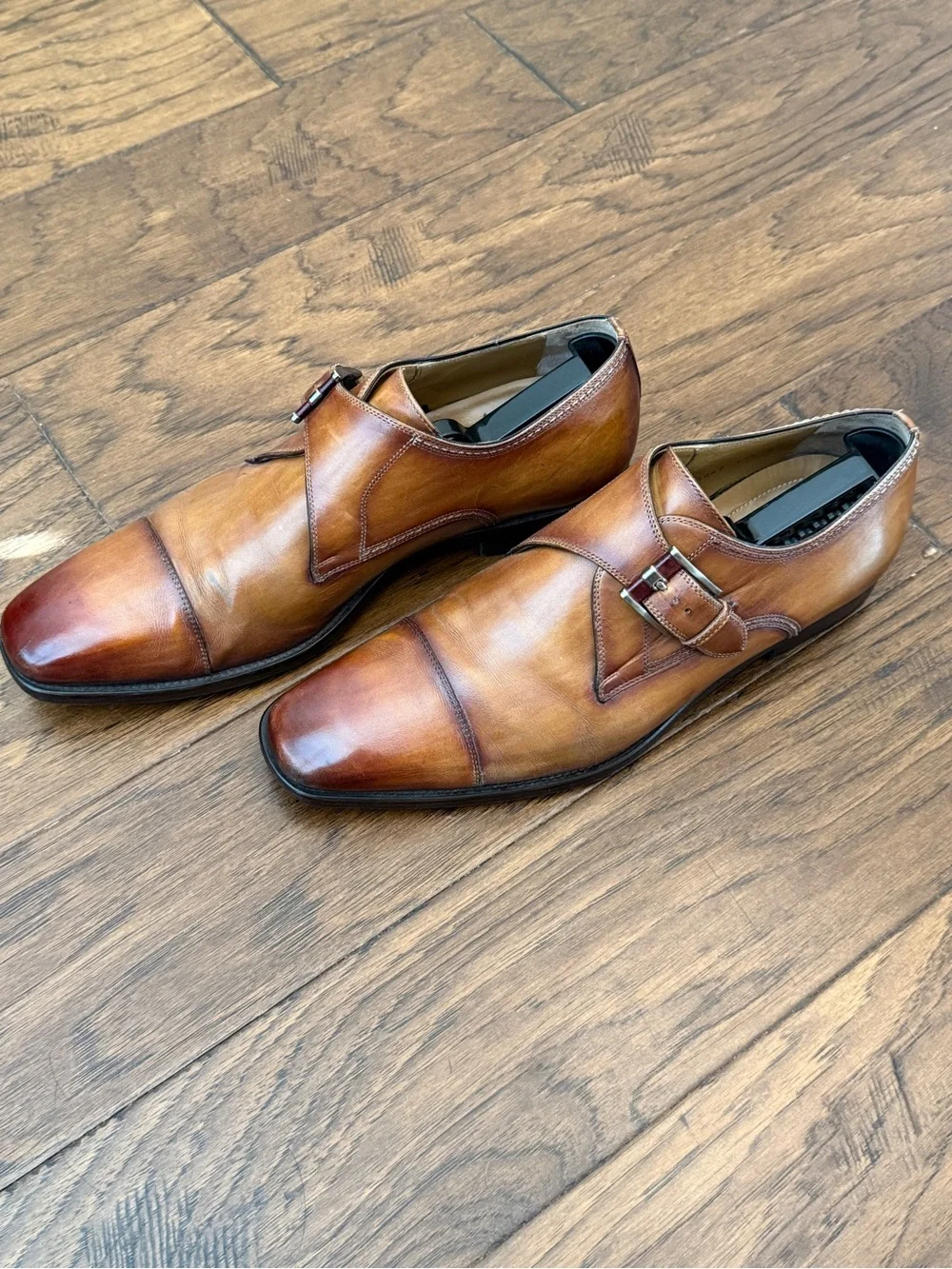 Magnanni Brown Leather Single Monk Strap Dress Shoes